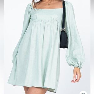 OLIVIA MINI DRESS SAGE FROM PRINCESS POLLY, LONG SLEEVE DRESS, SIZE 2 NEVER WORN